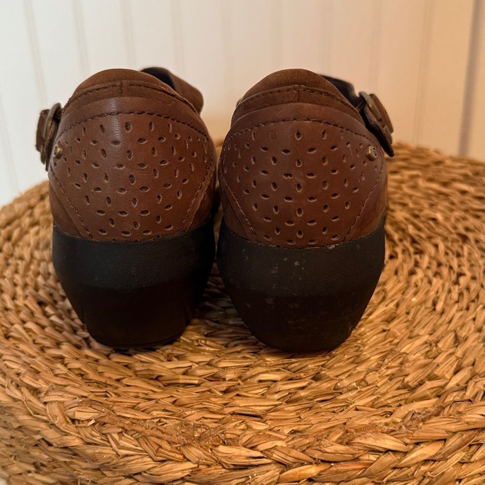 Merrell Brown Leather Mules with Buckle Strap - 7 - Picture 3 of 9